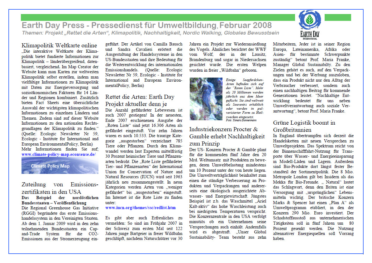 Earth Day Press Newsletter 02/2008