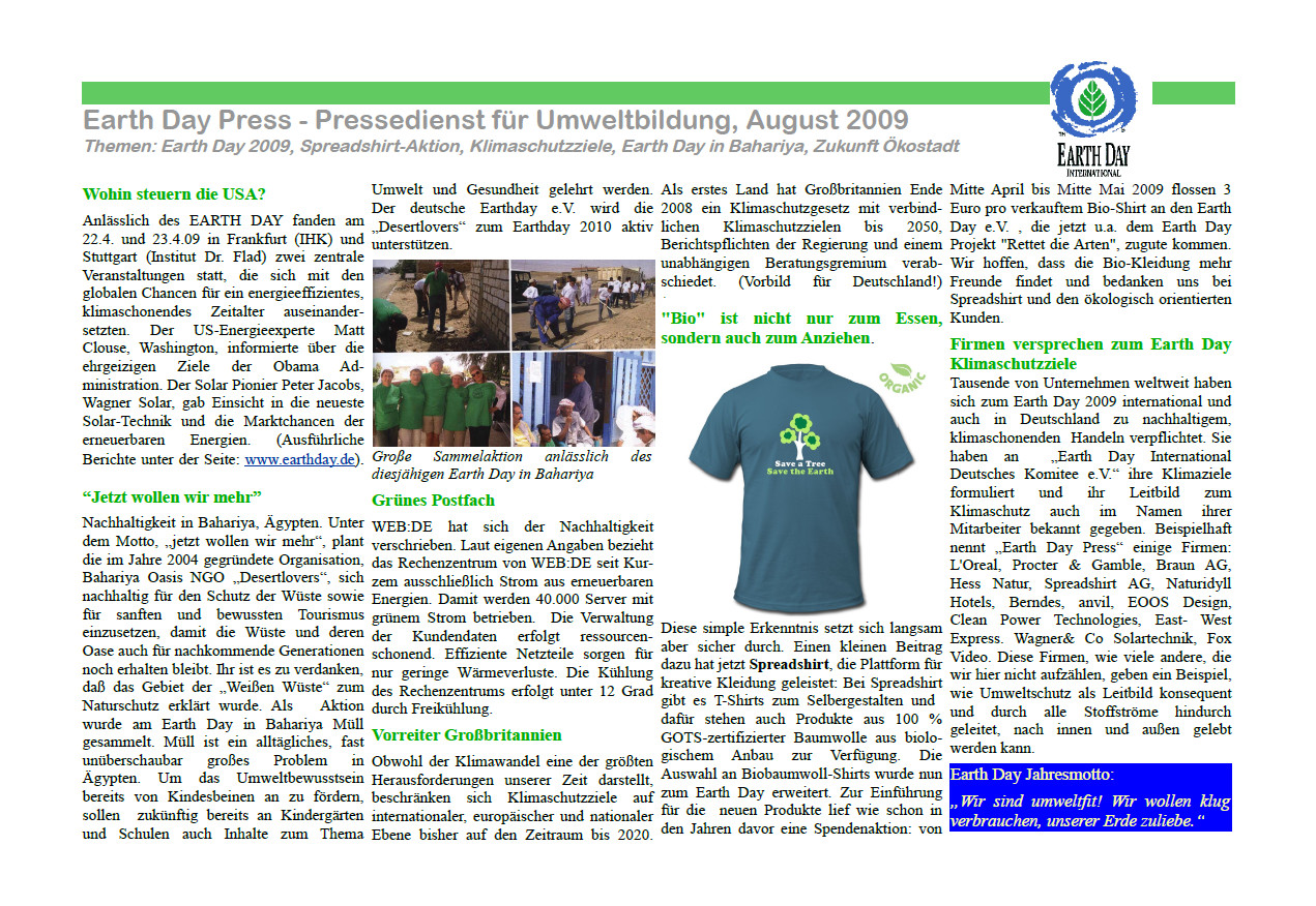 Earth Day Press Newsletter 08/2009