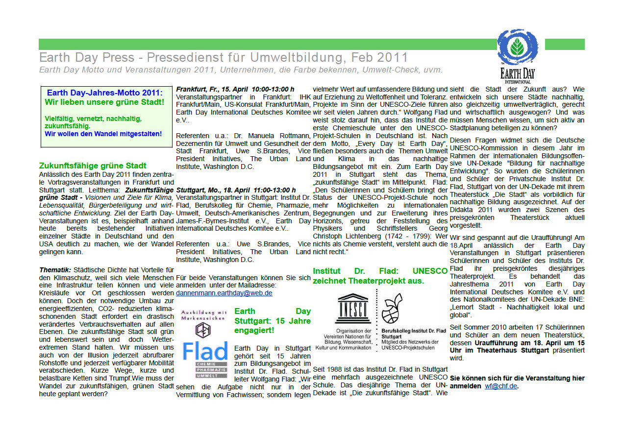 Earth Day Press Newsletter 02/2011