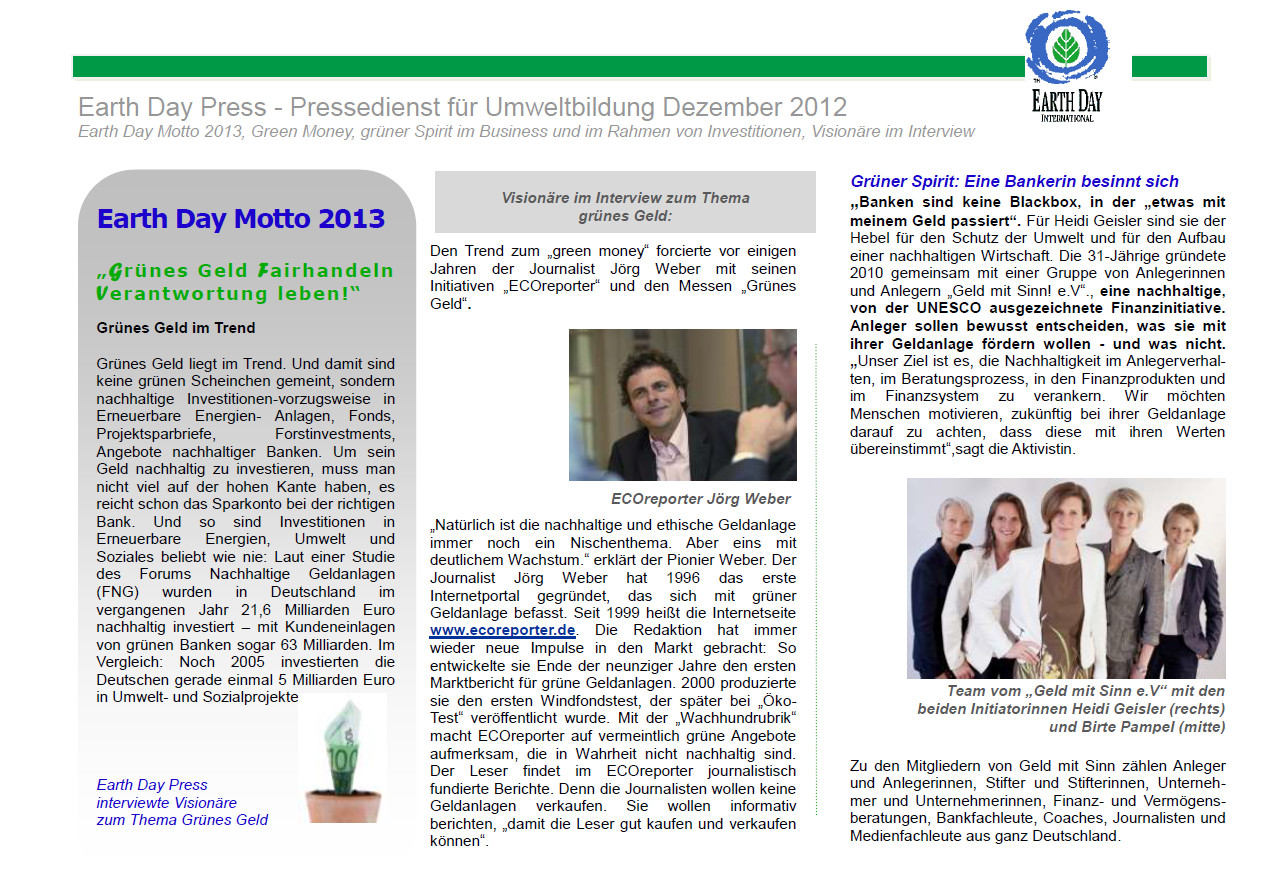 Earth Day Press Newsletter 12/2012