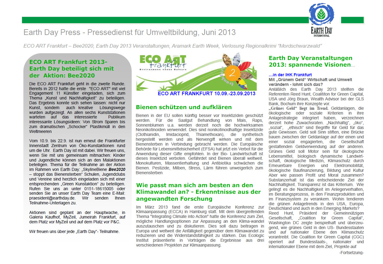 Earth Day Press Newsletter 06/2013