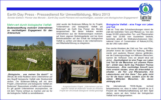 Earth Day Pionier im März 2013: Die Bodensee-Stiftung - Mehrwert durch biologische Vielfalt